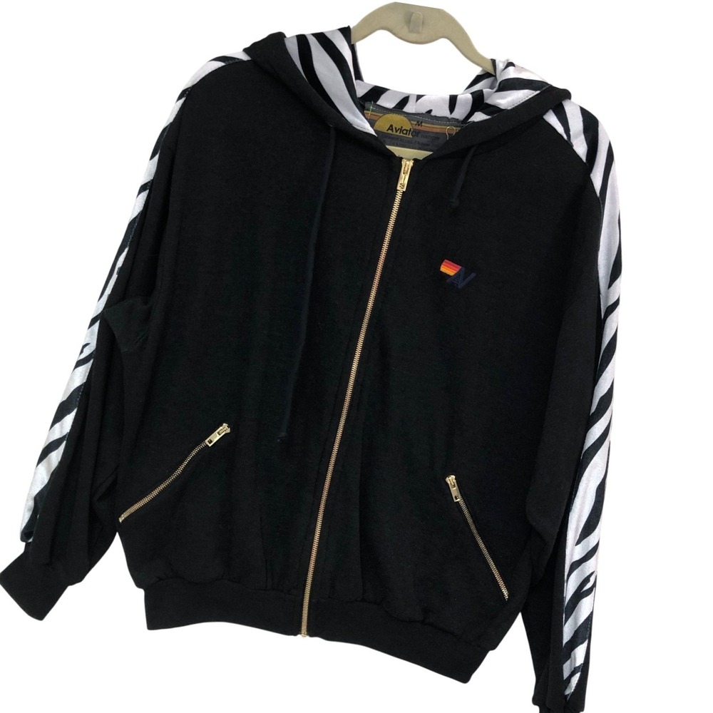 Aviator Nation WILD Zip Up Hoodie Y2K Indie Striped Zebra Relaxed USA Unisex M